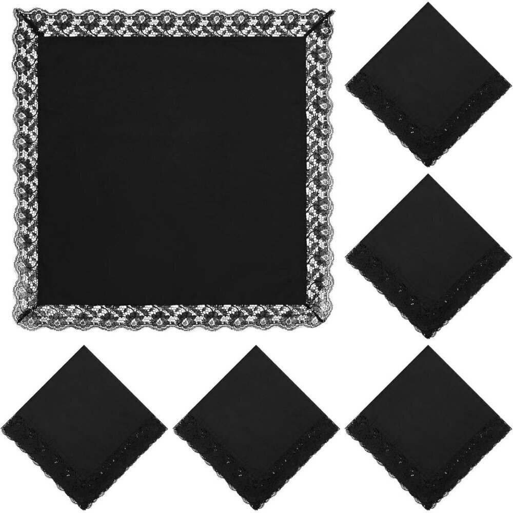 6 Pack Black Lace Handkerchiefs Cotton Lap Scarves for Women Church Gifts